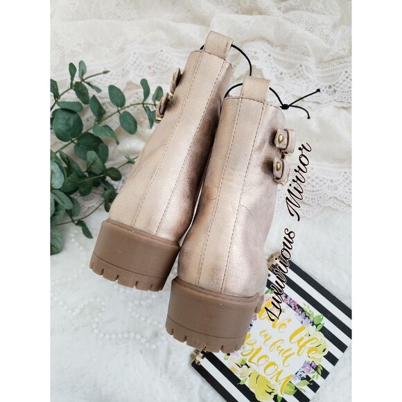 Mia Rose Gold Side Zip Winter Buckle Strap Boots Round Toe Suzie Girls Sz 3 NEW - Picture 6 of 8